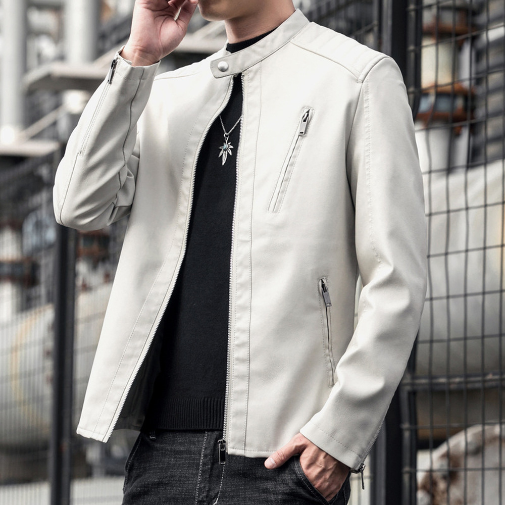 

White Leather Jacket Men Pu Motorcycle Fashion CLothing Lightweight Biker Streetwear Clothes For Men Slim