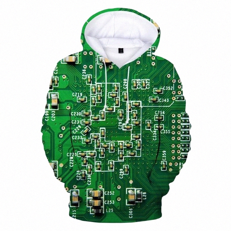 

men' Hoodies & Sweatshirts Men And Women Electronic Circuit Board Hoodie Long Sleeve Green Chip Close-Up Component Compute Y3wJ#, Rs707