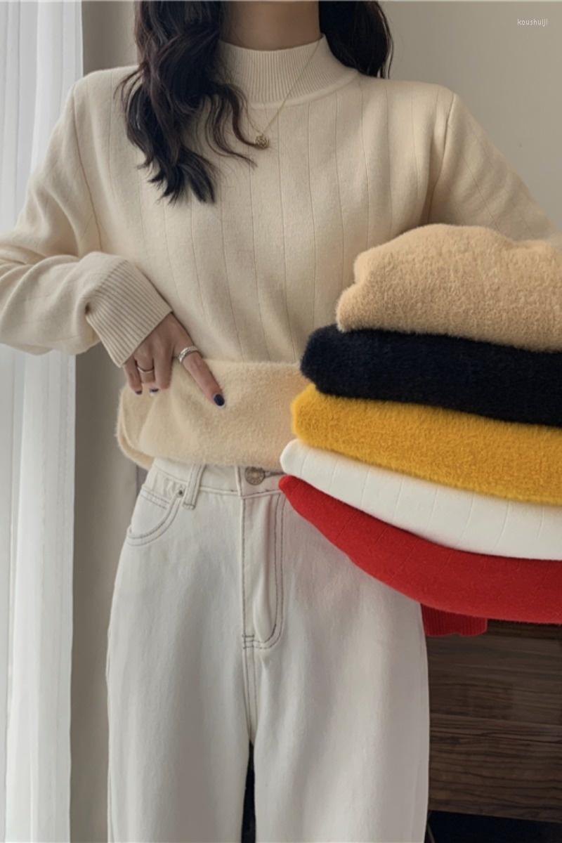 

Women's Sweaters Autumn And Winter Warm Inner Layer Bottomed Sweater Women's Plush Thickened Half High Neck Long Sleeve Top, Black