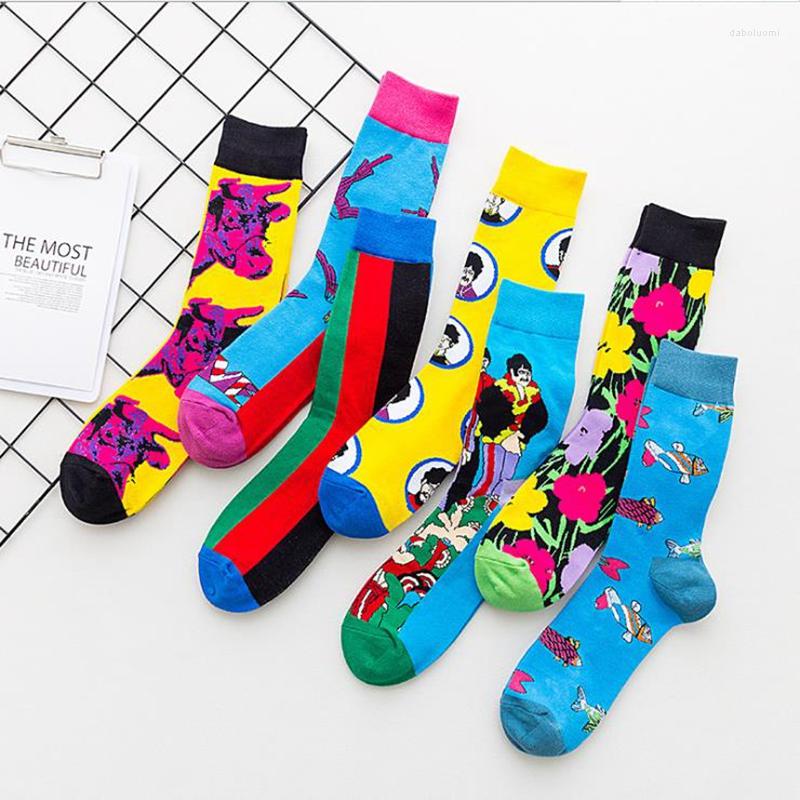 

Men's Socks Happy Occident Colorful Print For Men And Women Funny Hip-Hop Animal Bull Spring Autumn Male's Cotton Sock Saling, Blue