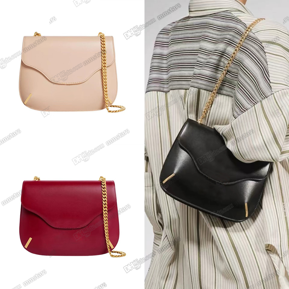 

Chain Besace Bag Triomphe In Shiny Leather Shoulder Carry Metallic Logo Closure Crossbody Women Gold Hardware Shoulder Bags Purse