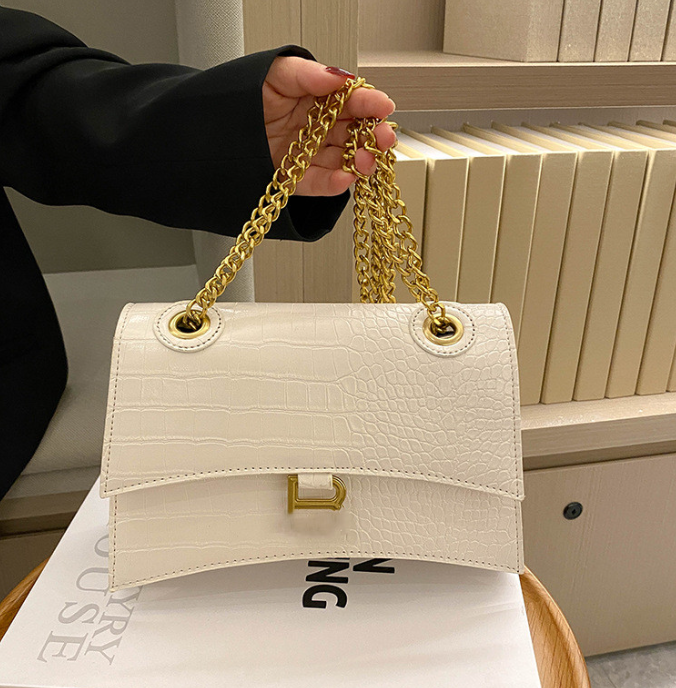 

Luxury Designer Paris Hourglass Bags Crocodile Pattern Chain Underarm Bag Leather Shoulder Messenger Bag Handbag Autumn and Winter Style, As pic