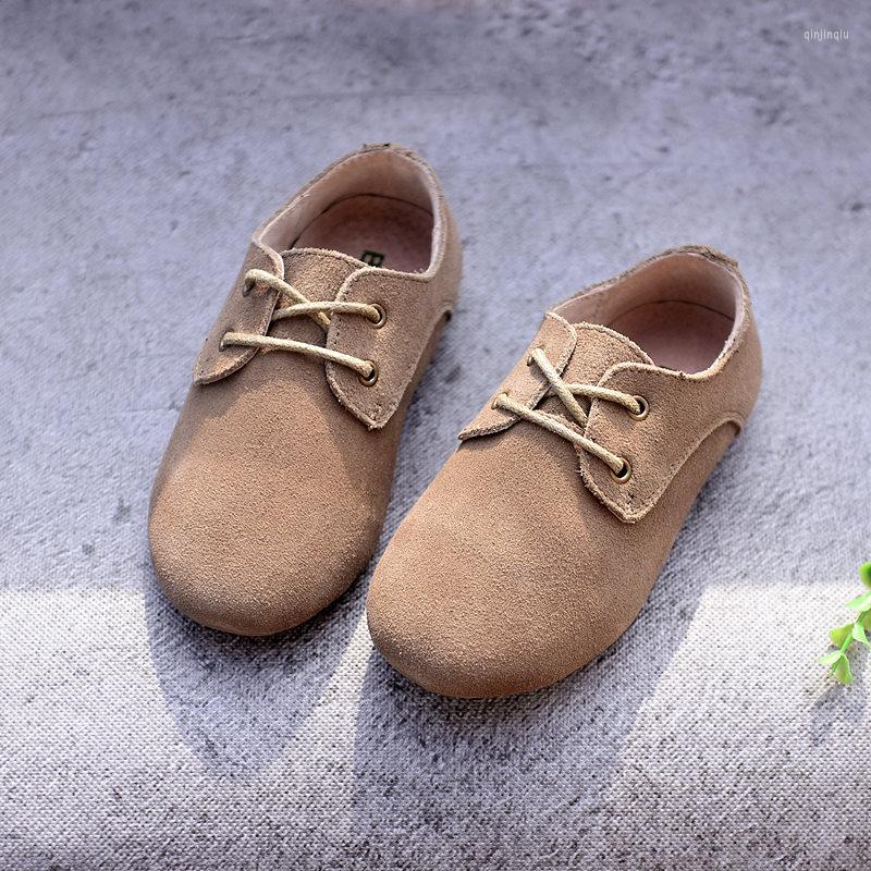 

Athletic Shoes Cowhide Children Sneakers Suede Leather Boys And Girls Lace-up Oxford Kids Casual, Coffee