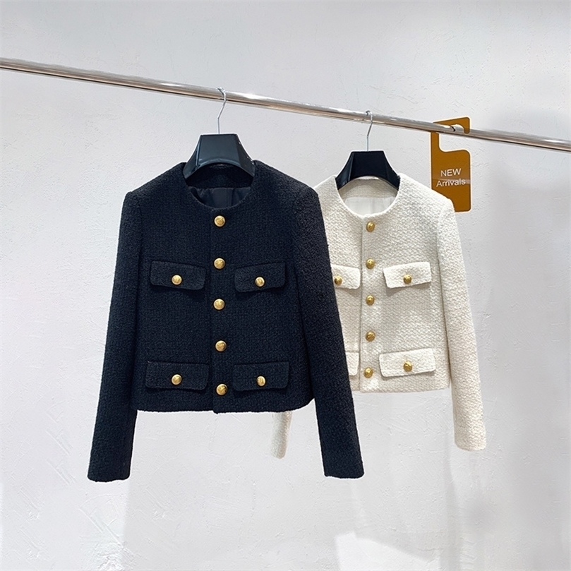

Womens Wool Blends Tweed Jackets Women Runway Autumn Fashion High Quality Button Up Long Sleeve Elegant Vintage Clothes Top Outwear Mujer 221007, Black