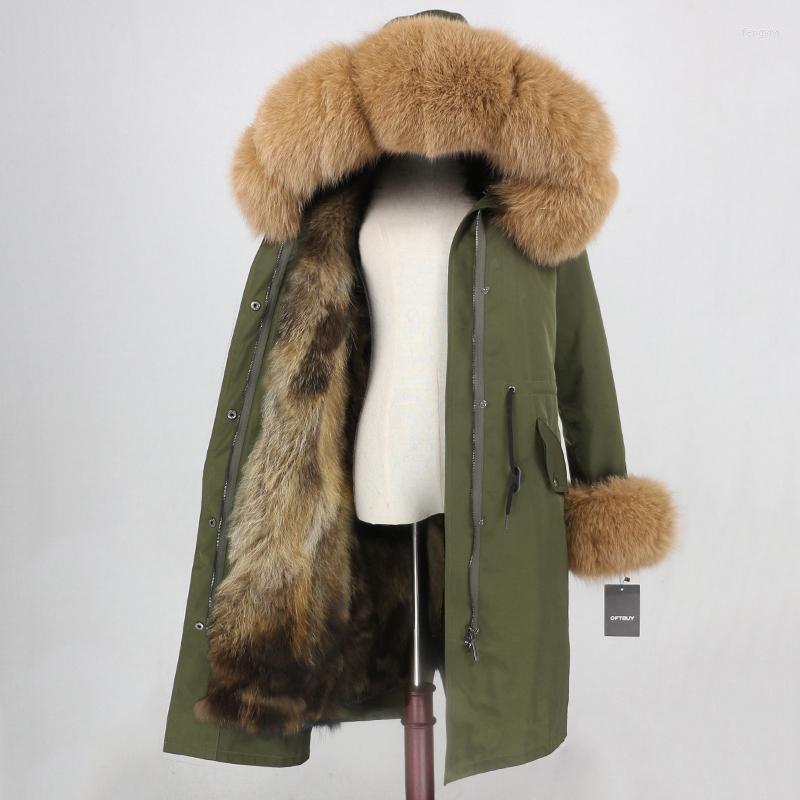 

Women's Fur Real Coat Brand X-long Parka Waterproof Fabric Winter Jacket Women Natural Hood Cuffs Liner Detachable, Black natural white