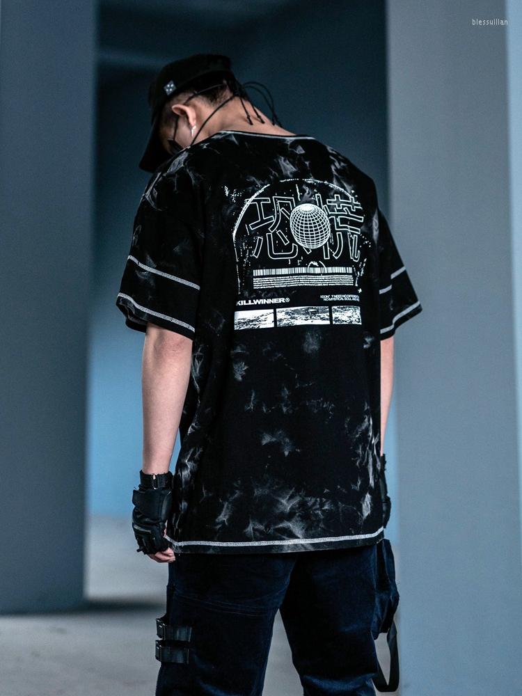 

Men's T Shirts Killwinner Tie-dye Oversized T-shirt Cotton Hyeroglyphs Eye Print Front Pocket Streetwear Harajuku Punk Dystopian, Picture shown