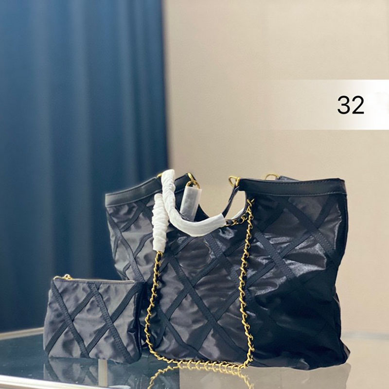 

Women Silks And Satins Classic Luxury Tote Bag With Mini Clutch Large Capacity Diamond Lattice Quilted Designer Handbag Shopping Travel Cross Body Multi Pochettes, Black