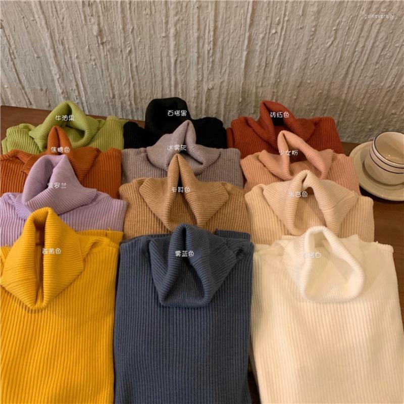

Women's Sweaters High Neck Knitted Sweater Women's Candy Color Tight Long Sleeves With Autumn And Winter Slim Warm Foreign Style Top, Green
