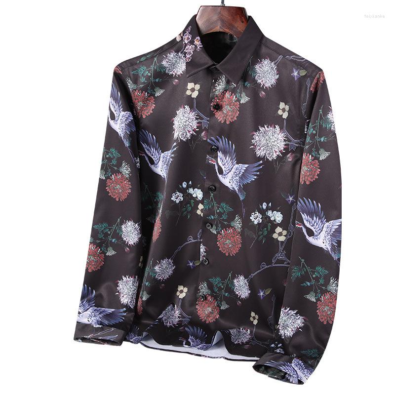 

Men's Casual Shirts Arrival Mens Shirt Fashion Print Long Sleeve Men Slim Fit Turn-Down Smart Daily Work, White