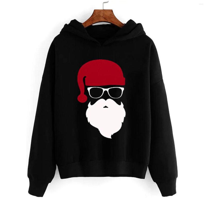 

Women' Sweaters Merry Christmas Cartoon Santa Claus Print Hoodies For Women Outwear Casual Loose Sweatshirts Pullovers Moletom Feminino, Black