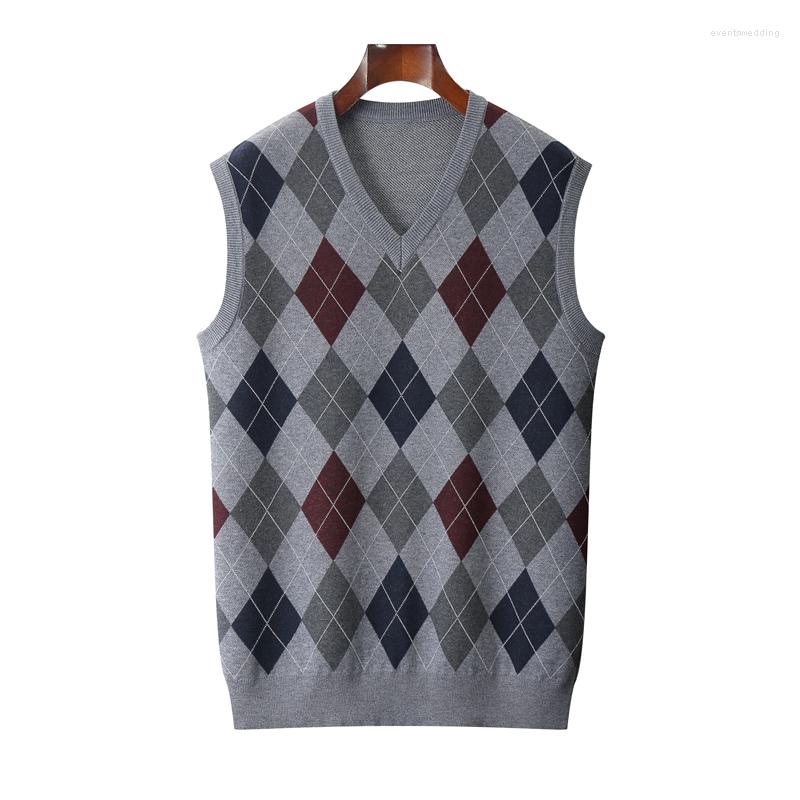 

Men's Vests Spring Brand 4XL 5XL 6XL 7XL 8XL V-neck Knitted Vest Classic High-quality Rhombus Men's Plaid Pullover Wool Sweater, 878