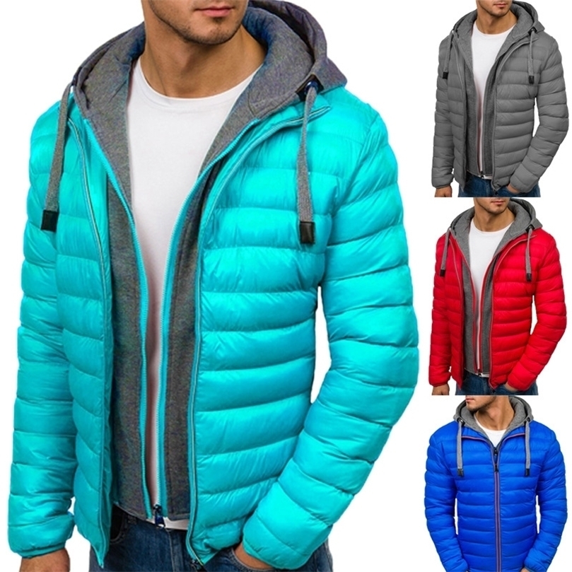 

Mens Down Parkas mens winter cottonpadded jacket hooded fake two mens cottonpadded jacket thermal jacket outerwear youth fashion top 2201006, Red