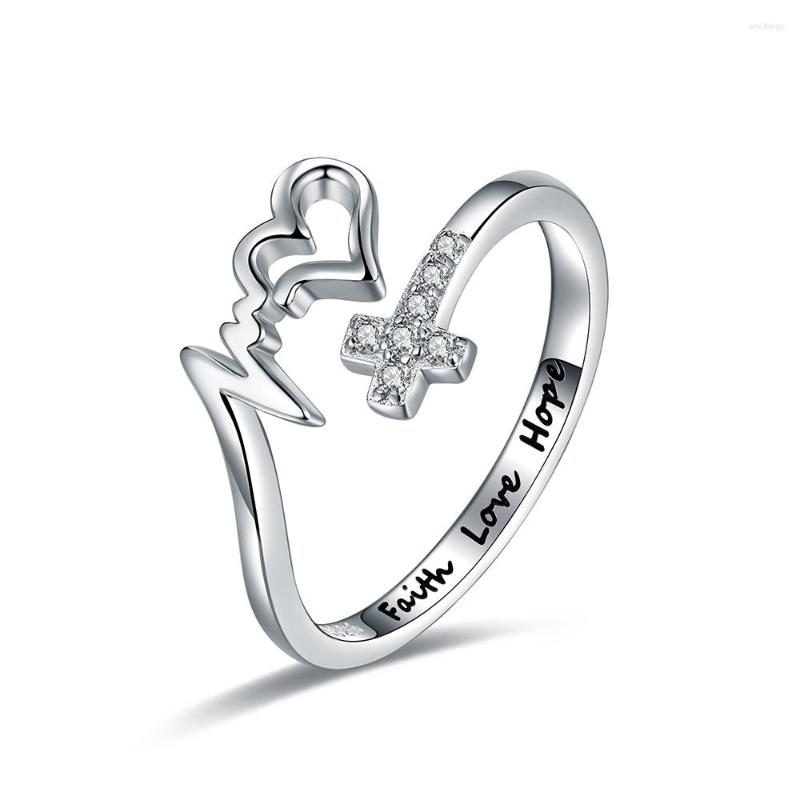 

Cluster Rings 925 Sterling Silver Cross Faith Hope Love Ring Adjustable Inspirational Wrap Jewelry Brithday Christmas Gifts For Women Teens