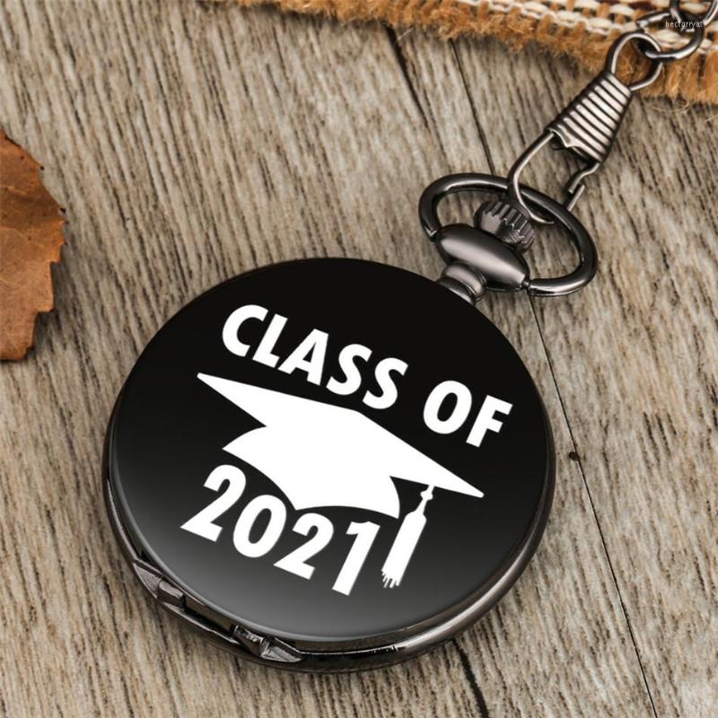 

Pocket Watches Class Of 2022 Graduation Printed Pattern Smooth Black Quartz Watch Souvenir Clock Gifts Friend/Family Member, With pocket chain