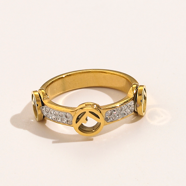 

Fashionable Jewelry Designer Wedding Rings Women Letter 18K Gold Plated Stainless Steel Diamond Gemstones Ring Fine Finger Ring Love Wedding Supplies ZG1528