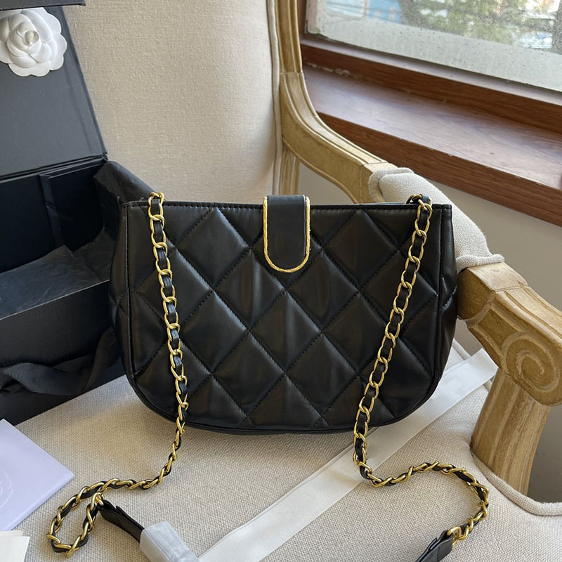 

22B Luxury Women Mini Designer Vagrant Bag Classic Metal Buckle Matelasse Chain Leather Quilted Fashion Crossbody Handbag Lovely Trend Birkin Suitcases Purse 23CM, Black