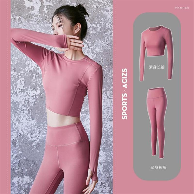 

Active Sets Sport Fitness Yoga Set Women Training Gym Long Sleeve T Shirt Leggings 2 Piece Running Suit Ropa Deportiva Mujer, Black