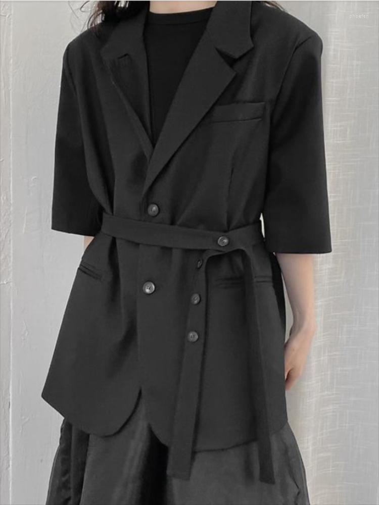 

Women' Suits Ladies Short Sleeve Suit Jacket Summer Black Lapel Strap Buckle Loose Fashion Versatile High Quality Women' Wear
