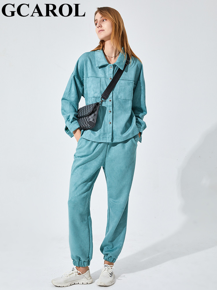 

Women's Two Piece Pants Men's Tracksuits GCAROL Women tracksuits Velvet Jacket And Pants Drop Shoulder Oversized Coat Single Breasted Elastic Waist Overalls Cargo, Only-pink pants