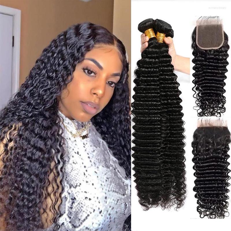 

Human Hair Bulks Deep Wave Bundles With Closure 4x4 Lace 26 28 30 Inchs Brazilian Inch