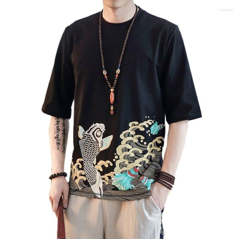 

Men's T Shirts Fashion Brand Cotton Clothing Chinese Style Printing Men Shirt Half Sleeve High Quality Tees Tops Auspicious Pattern, Black