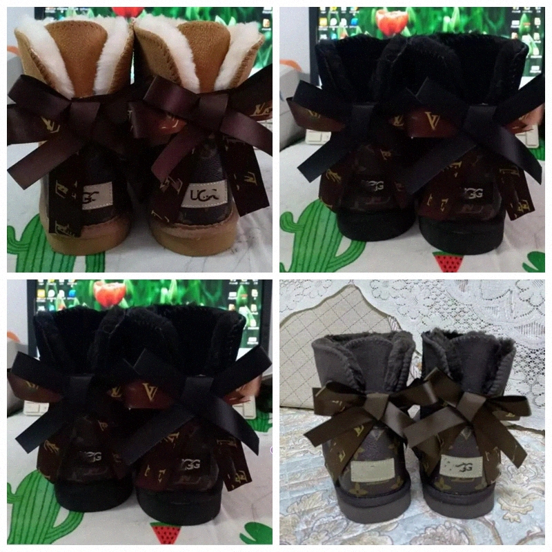 

High quality Aus L bow U short women snow boots Soft comfortable Sheepskin keep warm plush boots with card dustbag beautiful gifts 5062G Size 35-44 h2aX#