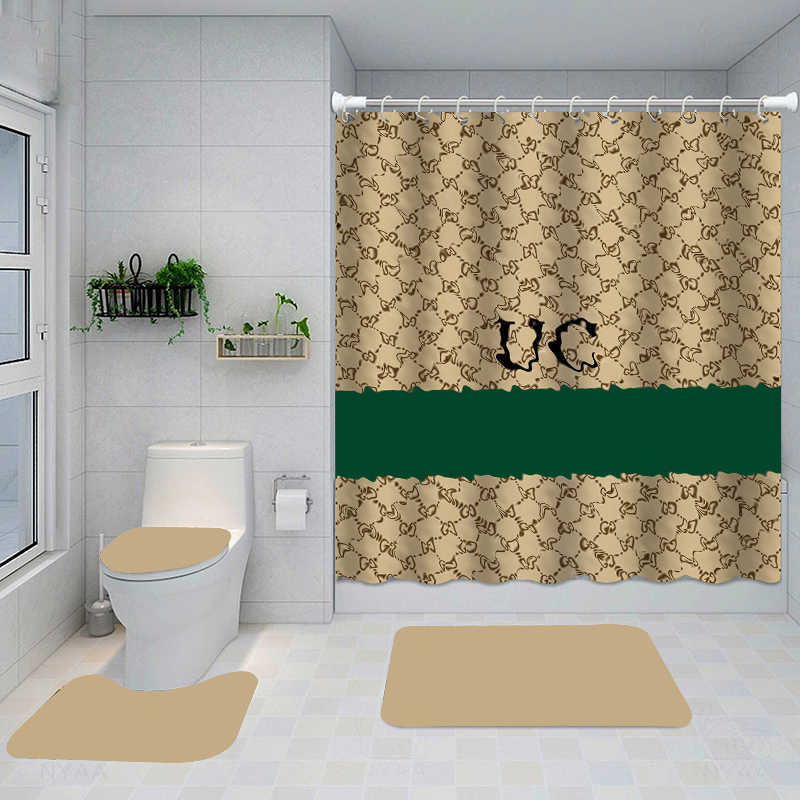 

Printed Modern Letters Shower Curtains Designer Bathroom Floor Mats 4 Piece Set Toilet Seat Covers Bath Curtain Carpet188v