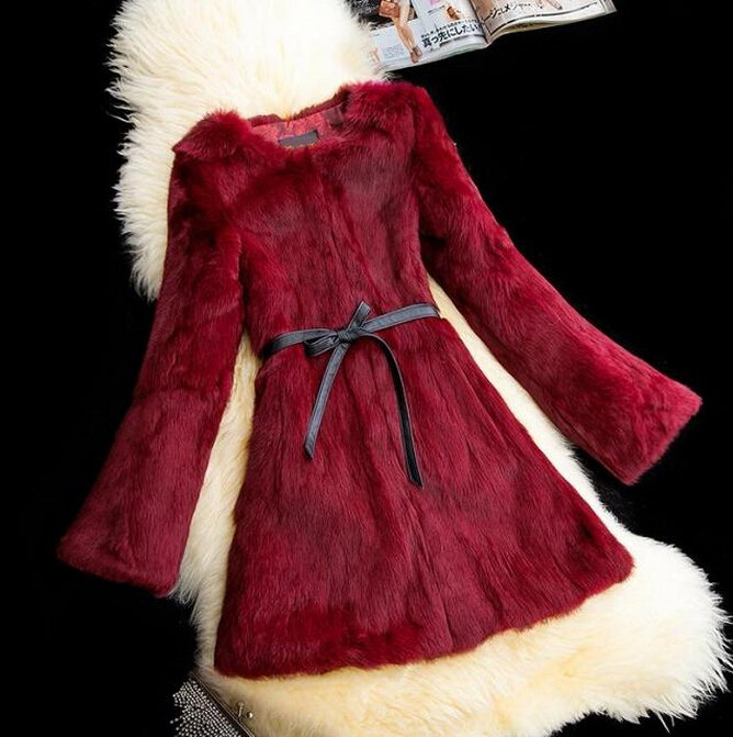 

Women's Fur Faux Arrival Women High Fashion Full Pelt Real Rabbit Coat 100 Pure Natural DFP647 221006, Black