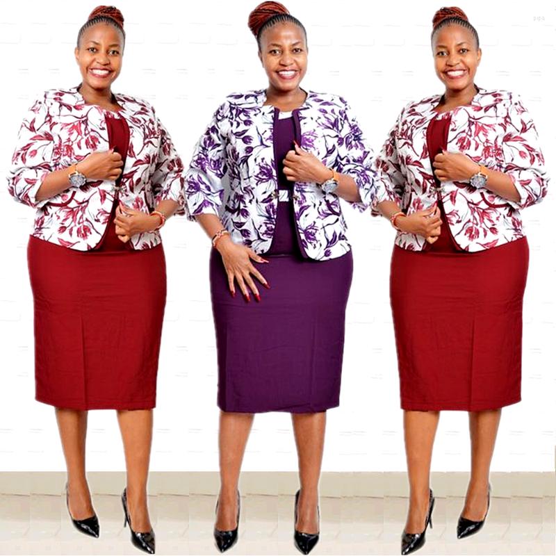 

Casual Dresses 2022 Arrival African Clothing Big Size Turkey Style Office Ladies Coat And Dress Suit For Women, Purple