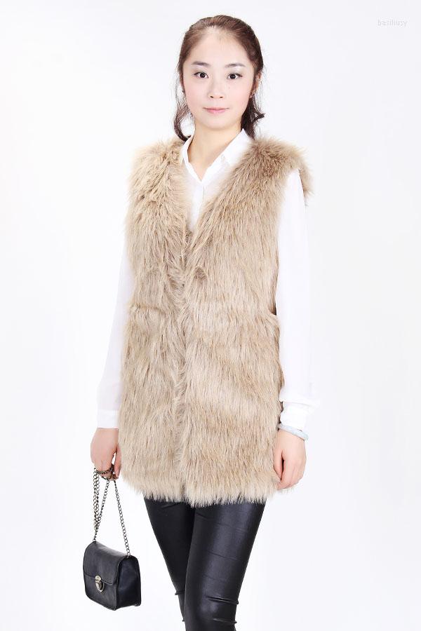 

Women' Fur Fashion Women Faux Vest Winter Long Sleeveless Luxury Coat Plus Size Slim, Black