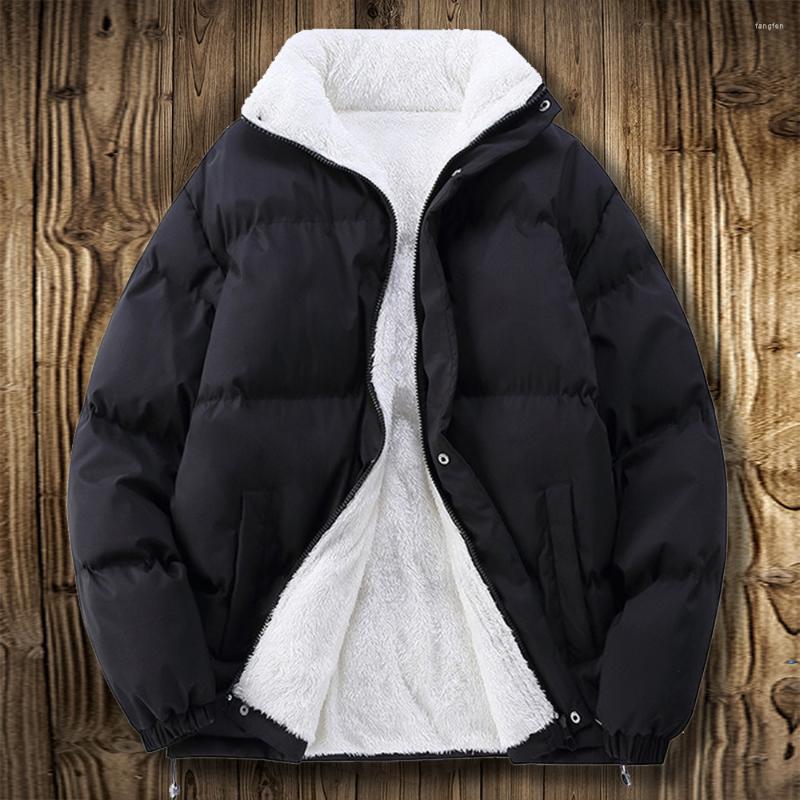 

Men's Down Men Winter Jacket Thicken Fleece Lined Warm Puffer Fashion Clothing Solid Color Casual Streetwear Trend, Blue