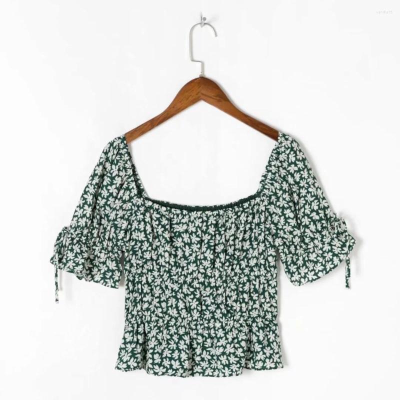 

Women' Blouses Women Blouse French Style Crop Top Bandage Square Collar Female Short T-Shirt Summer Casual Fasion Blusas Mujer 2022, Green