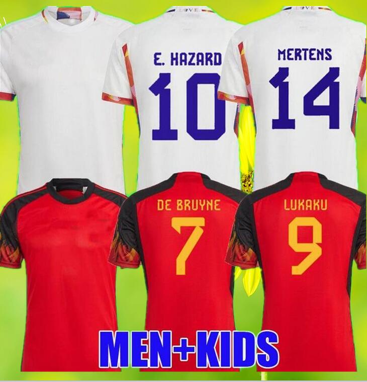 Joueur des fans Belgique 2022 Coupe du monde Jerseys Jerseys Team de Bruyne Hazard Courtois Lukaku Tielemans Doku 22 23 Batshuayi Kevin Men Kids