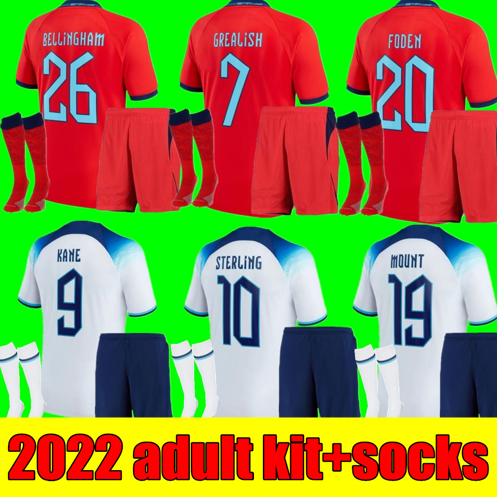 

New Men kits Angleterre FODEN soccer jerseys 2022 KANE STERLING GREALISH RASHFORD MOUNT BELLINGHAM ENGlANDS SANCHO 22 23 national Football shirt adult kit uniform, Away+world cup patch