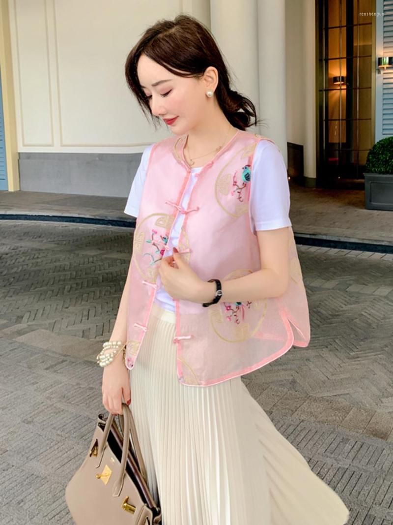 

Ethnic Clothing Embroidery Mandarin Collar Style Traditional Voile Jackets Vest For Women