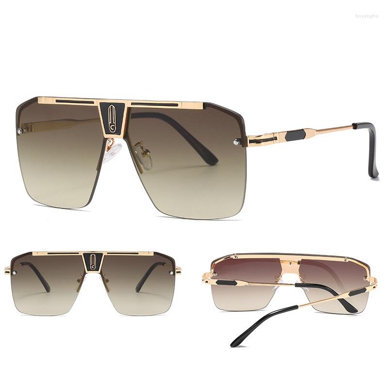 

Sunglasses Luxury Custom Designer Square Oversized Sun Glasses Metal Half Rim Gradient Vintage Tinted For Men Women