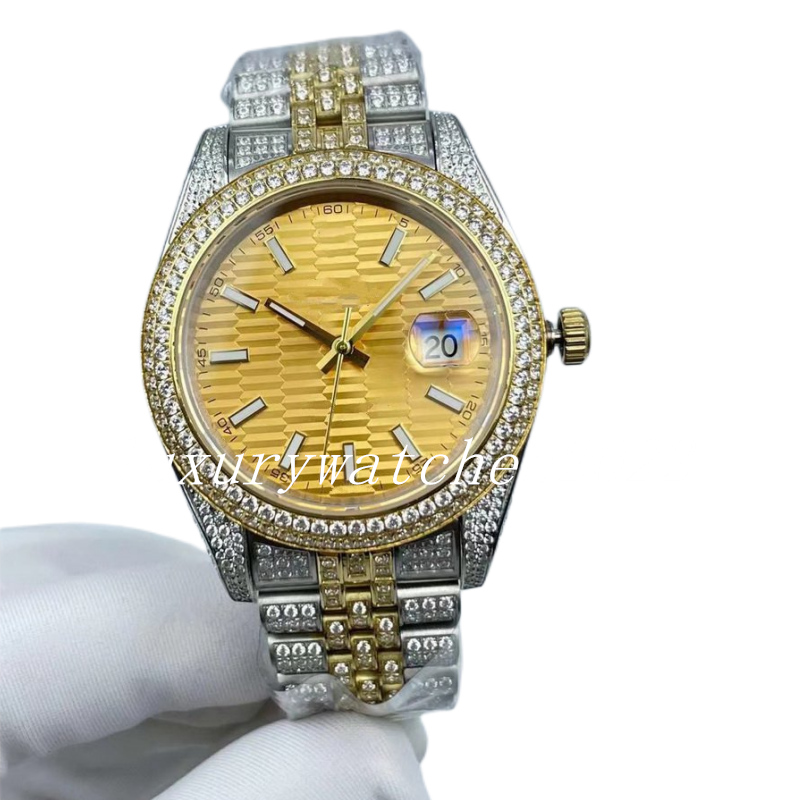 

Multiple Colors 41mm Men's Watch Gold Luxury Fashion Full Diamond Ice out Function Sapphire Glass Jubilee Luminous Green Automatic Movement Christmas Gift, Watch a