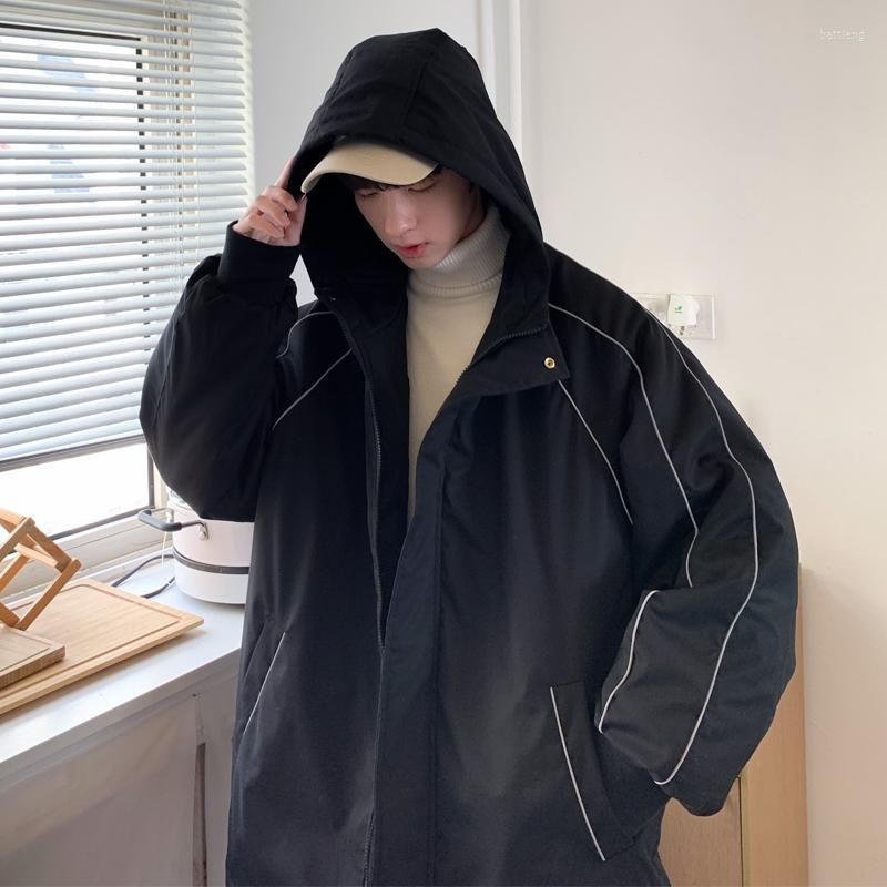 

Men's Down Winter Hooded Puffer Jacket For Men Fashion Trends Reflective Article Patchwork Clothing Oversized Bubble Coats Warm Streetwear, Black