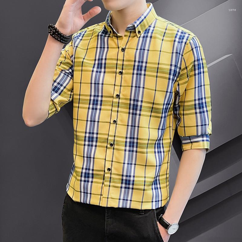

Men's Casual Shirts Fashion Summer Shirt Man Short Sleeve Gentleman Social Formal Regular Fit Breathable Non-iron Checked Male Button, Black