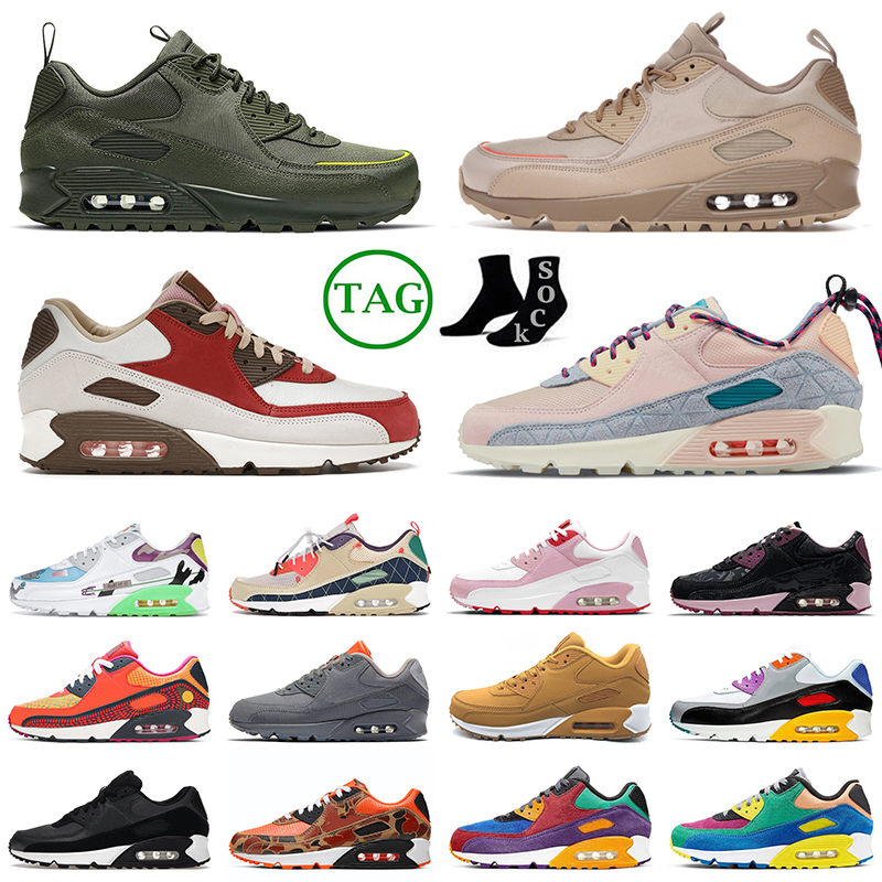 

90 90s Running Shoes for Men Women Trainers Bacon Triple Black Offs White Polka Dot Desert Camo Duck Camo Orange Infrared Cargo Khaki Day of, 40-46 usa denim