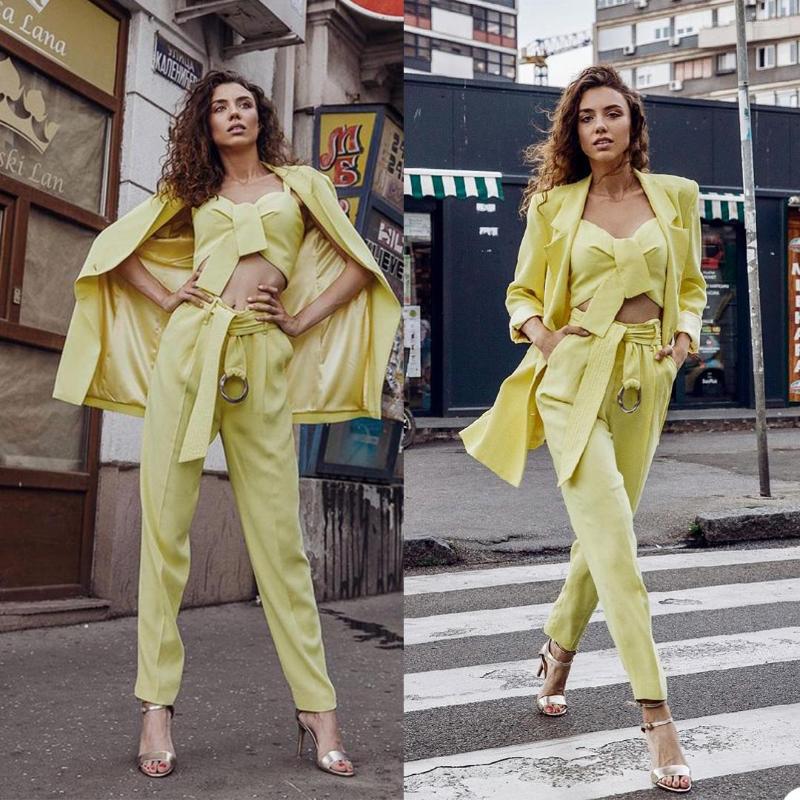 

Women's Two Piece Pants Sexy Long Sleeve Women Suit Custom Made Streetwear Office Lady Pencil Loose Blazer Red Carpet Style Fashion 2 Pieces, Beige
