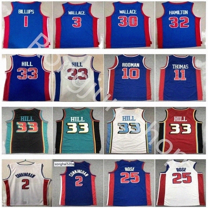 

College Basketball Wears sey Ben 3 Rasheed 30 Wallace Chauncey 1 Billups Richard 32 Hamilton Dennis 10 Rodman Isiah 11 Thomas Grant 33 Hill 2 Cade g7G v9GJ#, As picture