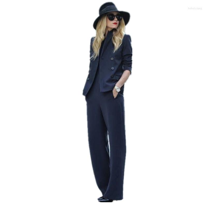 

Women's Two Piece Pants Navy 2 Set Women Blazer Ladies Pant Suits Female Business Suit Office Uniform Style Trouser Custom, Black