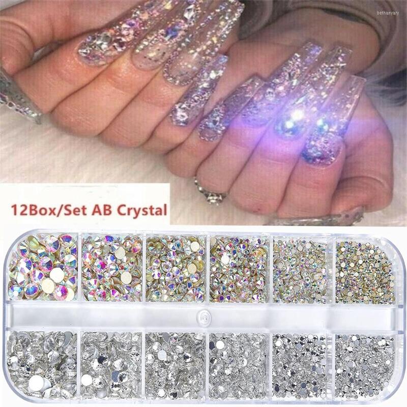 

Nail Art Decorations 12 Grids Rhinestones 3D Glitter Crystal Gems Jewelry Set Boxed AB Multi Color Charms Diamond