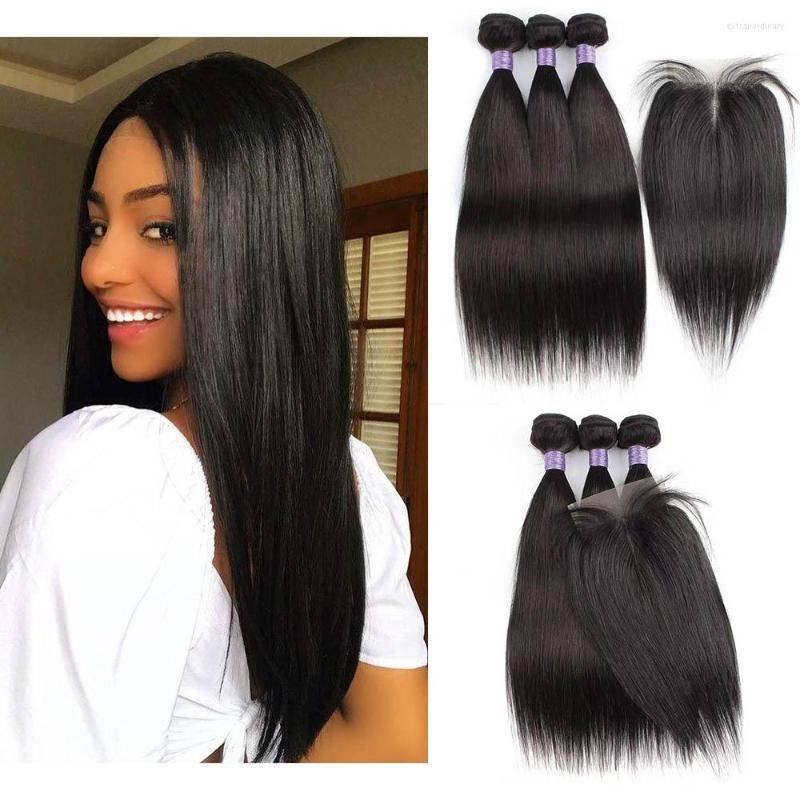 

Human Hair Bulks Natural Color Bundles With Closure Ctraight 200g/Set Brazilian Middle Part 4x4 T Type Lace