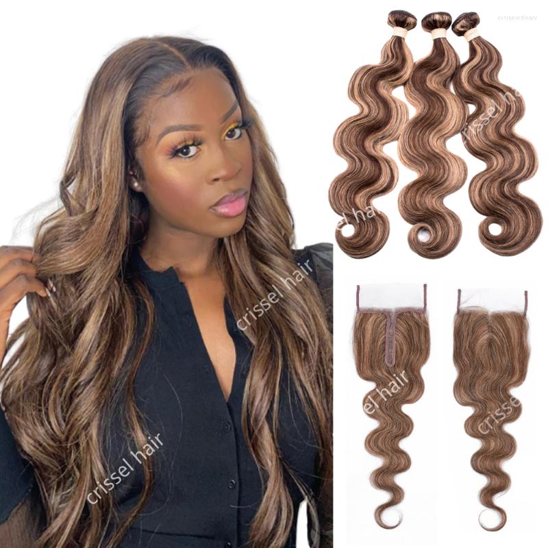 

Human Hair Bulks Crissel Highlight Body Wave Bundles With Closure Brazilian Weave 4x4x1