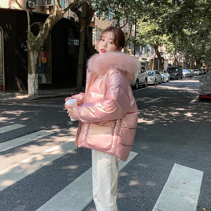 

Women's Down Cotton Jacket Women's Bright Face Wash Free 2022 Winter Korean Loose Hooded Thickened Warm Casual Fashion Bread, Black