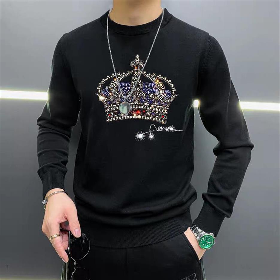 

Winter New Pullover Casual Men's Sweater Round Neck Personalized Crown Diamond Warm Long-Sleeved Top Oversized255n, As shown asian size