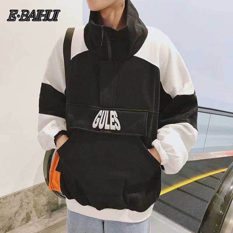 mens hoodies ebaihui autumn couple zipper sweatshirt loose plus velvet black and white stitching harajuku high collar long sleeve sweatshirts 044-image-808552507