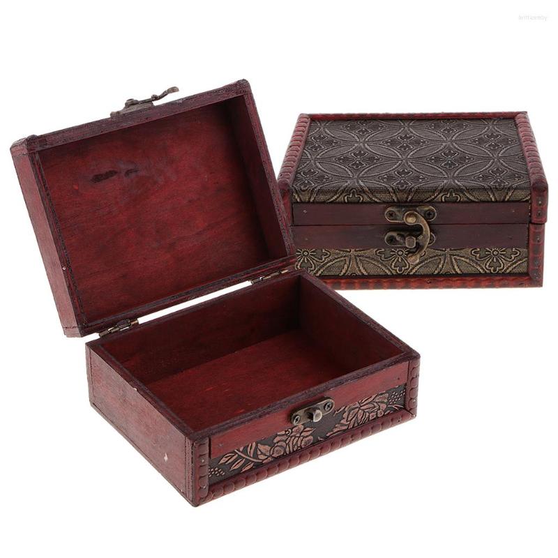 

Jewelry Pouches Small Vintage Wooden Box Storage Oraganizer Case Metal Lock Holder